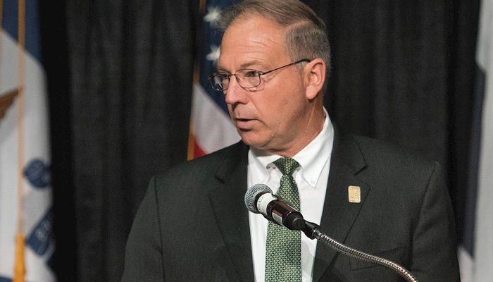 Craig Hill, president of the Iowa Farm Bureau Federation, told delegates it’s important to work to implement the organization’s policies. PHOTO/GARY FANDEL