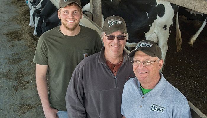 From left to right: Tanner Walleser, Tom Weighner and Paul Weighner co-own and operate WW Homestead Dairy in Waukon.