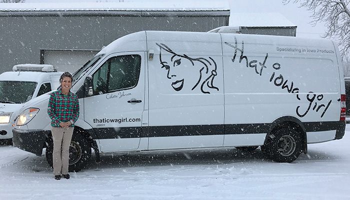 Even when the snow flies, That Iowa Girl is ready to deliver Iowa-made products to a store near you. Colette Johnson of Clarion supplies nearly 300 stores in Iowa and surrounding states with products from 30 Iowa food vendors. submitted photo