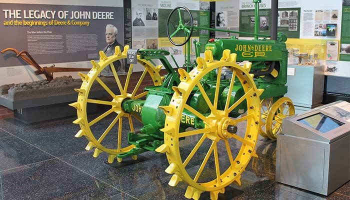 The John Deere Pavilion in Moline, Illinois, showcases rare John Deere tractor models and shares the history of the company that transformed agriculture.