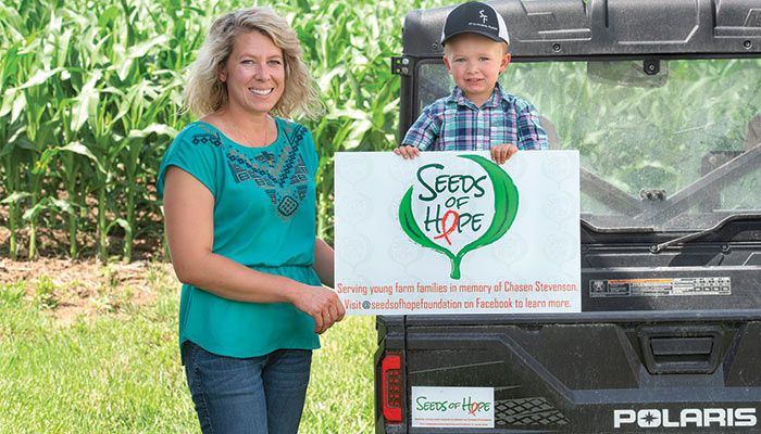 Justine Stevenson and son, Nolan, promote the Seeds of Hope Foundation, a charity that supports young farm families dealing with long-term and life-threatening illness.
