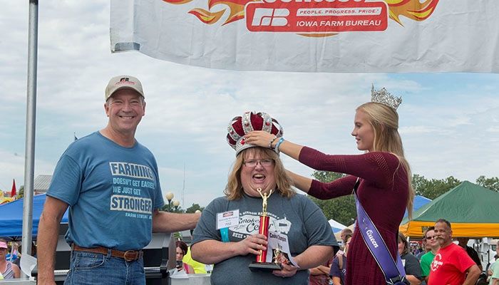 Dawnette Richards' 'Sage Buttered Turkey' claims championship crown at the 53rd annual Iowa Farm Bureau Cookout Contest during 'Farm Bureau Day' at the State Fair