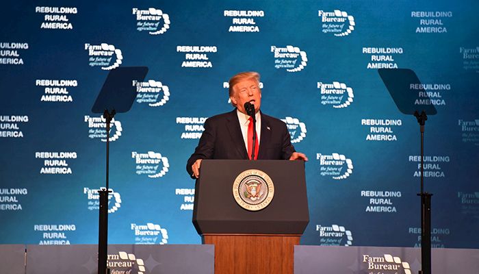 President Donald Trump addresses Farm Bureau members