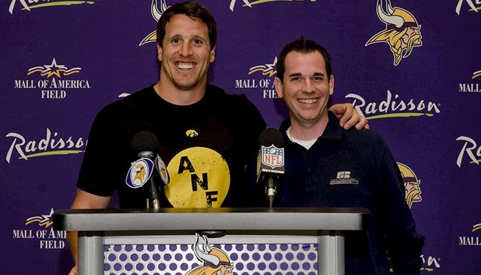 Minnesota Vikings linebacker Chad Greenway and Andrew Wheeler