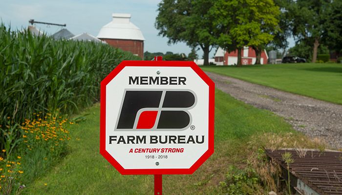 Farm Bureau member sign on an Iowa farm