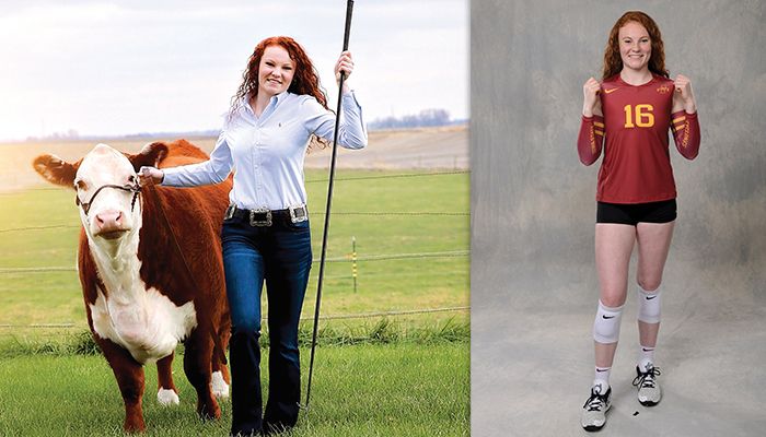 Abby Greiman, a member of Iowa State University’s volleyball team from near Perry, is double majoring in animal science and ag communications. 