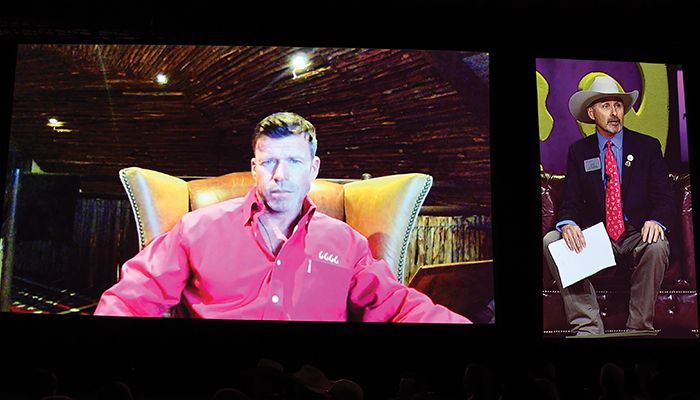 National Cattlemen’s Beef Association President Don Schiefelbein, right, interviewed Taylor Sheridan at the 2023 Cattle Industry Convention 