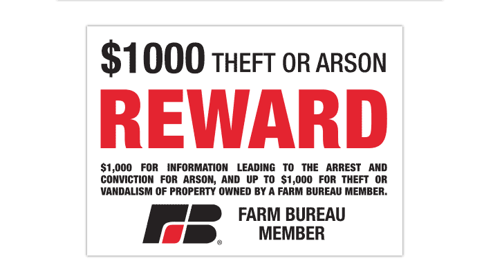 Theft, arson or vandalism reward up to $1,000 