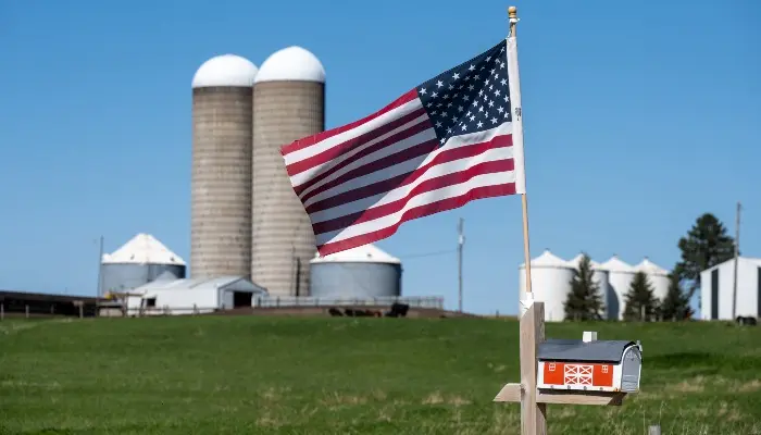 Flag flying on mailbox on Iowa farm