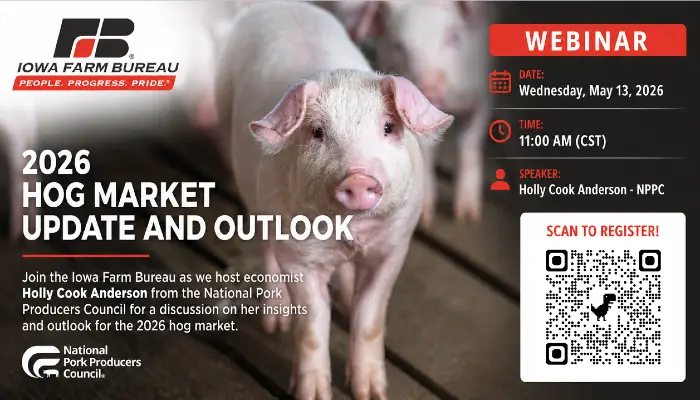 Iowa Farm Bureau to host 2026 Hog Market Outlook Webinar