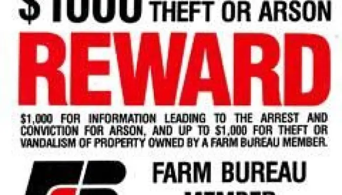 Theft, arson or vandalism reward up to $1,000