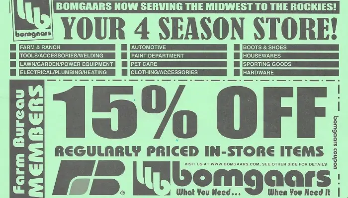Bomgaar’s Coupon good through August