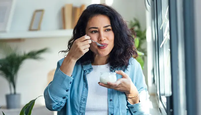 Eating yogurt