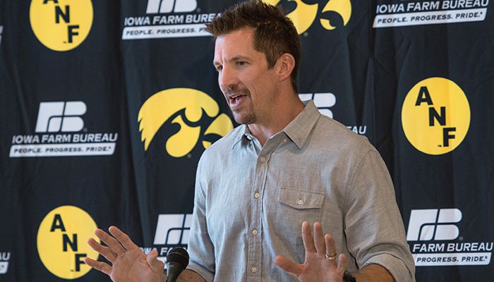 Iowa Hawkeye and NFL great Dallas Clark is inducted into the ANF Wall of Honor at Kinnick Stadium