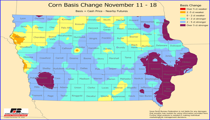 Weekly corn and soybean basis maps for members