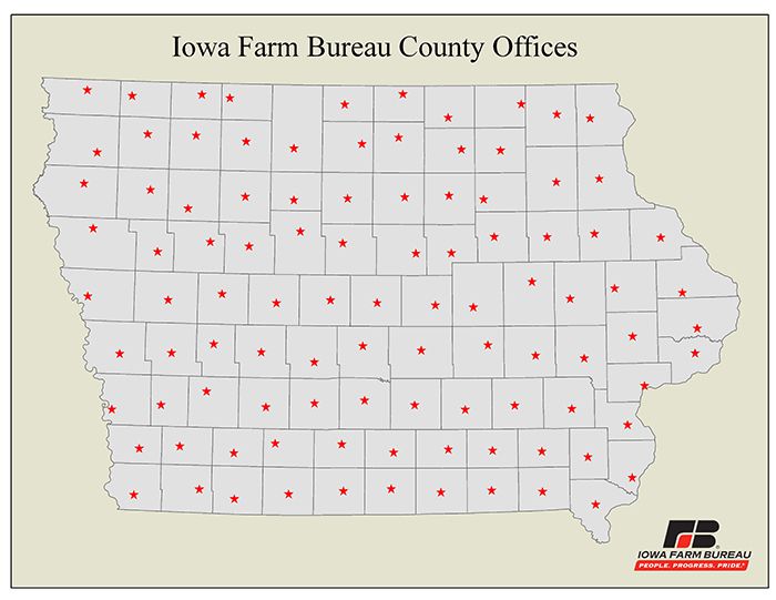 100 county Farm Bureau offices in Iowa