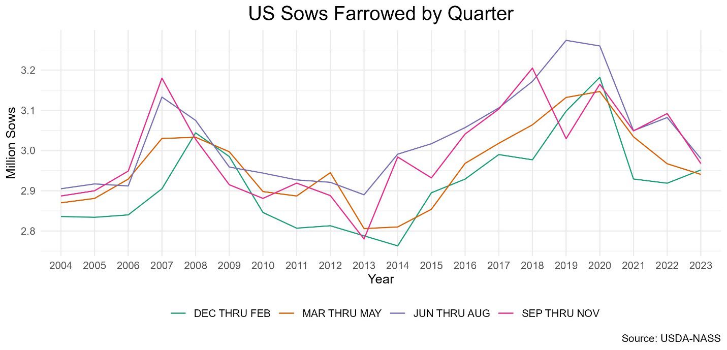 A graph showing the growth of the us sows faraway by quarterDescription automatically generated