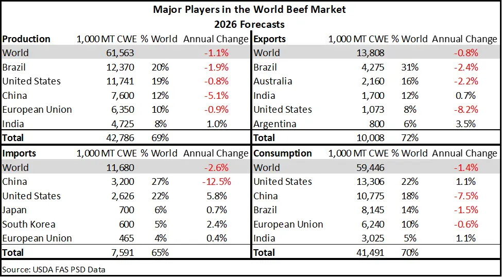 Major Players in the World Beef Market