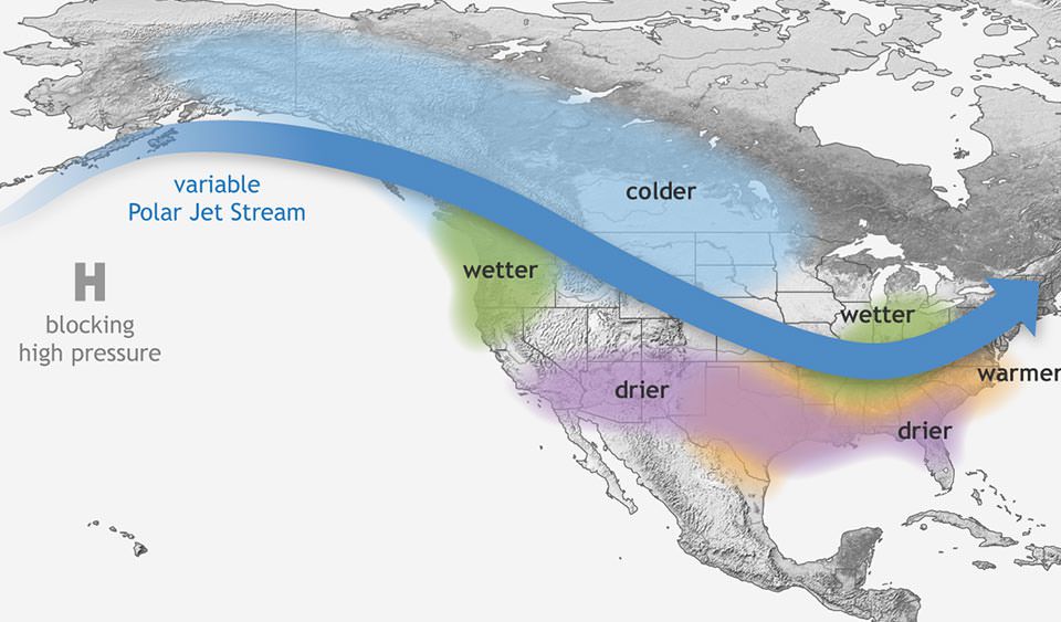 a graphic showing la Nina weather pattern over nation